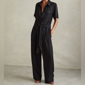 Reiss Joanie Black Belted Jumpsuit NWT